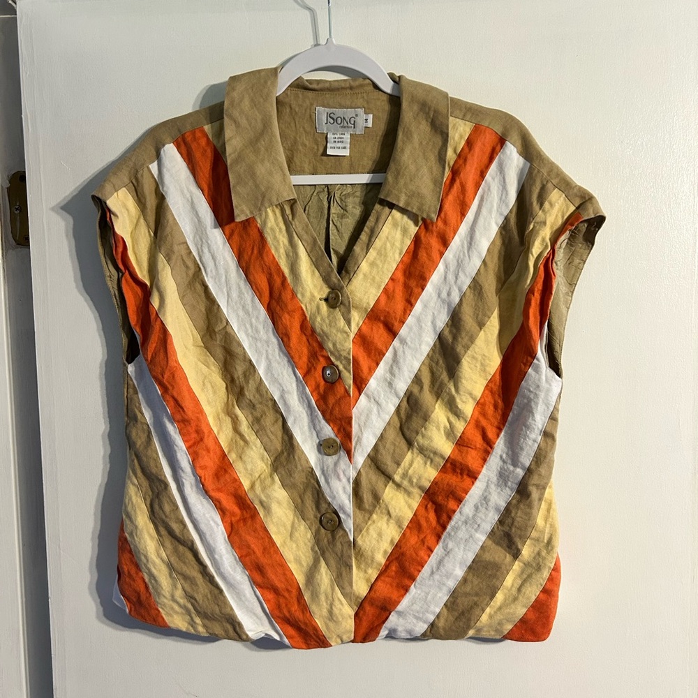 100% Linen J Song short sleeve button up vintage top